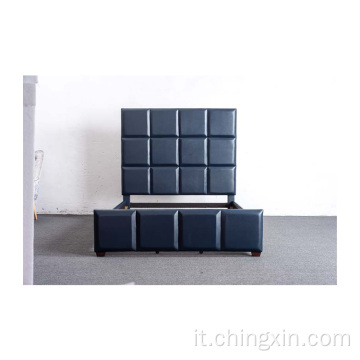 Set da letto all&#39;ingrosso con letto imbottito in PU blu